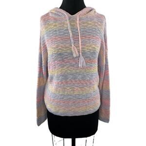 27 MILES Malibu Camilla Pastel Rainbow Long Sleeve Pullover Tassel Hoodie Sz S